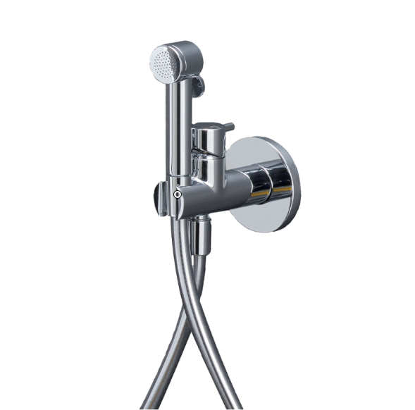 Wall-mounted hygienic toilet shower kit with concealed mixer tap, chrome