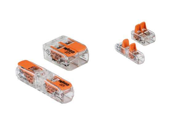 Set of 5 terminals and 5 conductors with inclined lever, 2 rigid and flexible entries, 4mm² WAGO