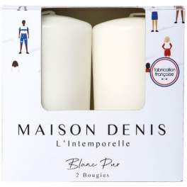 Set of 2 cylindrical candles 48x80mm, white - Denis et fils - Référence fabricant : 827931