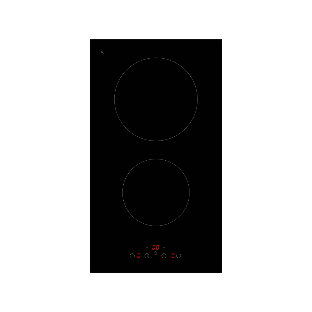 Domino 2 feux vitrocéramique noir à commandes sensitives, 29x52 cm
