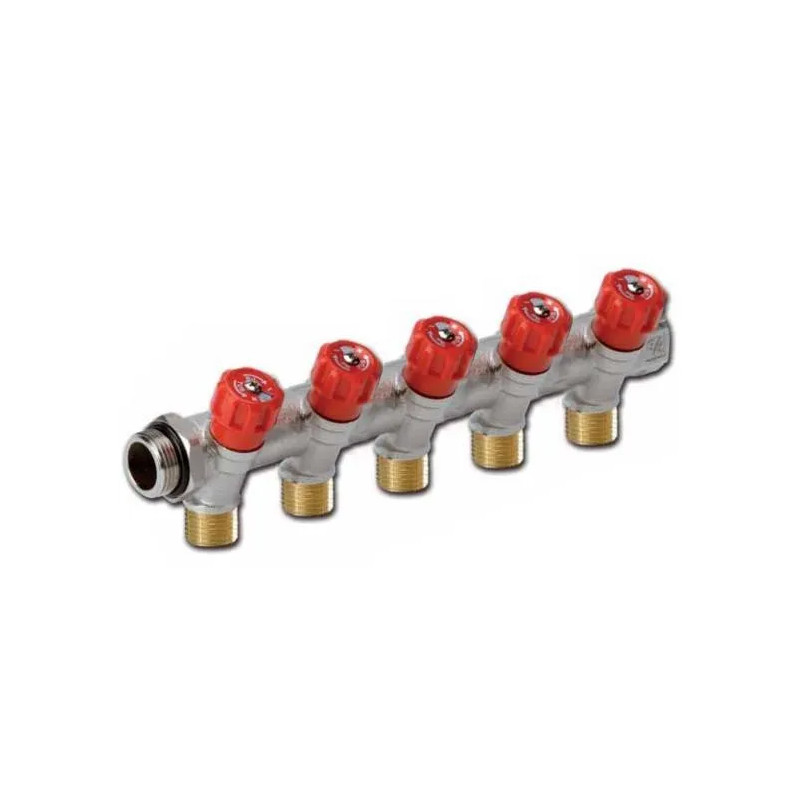 Sanitary manifolds 5 outlets red with integrated remote fittings Sanitary manifolds 5 outlets red with integrated remote fittings