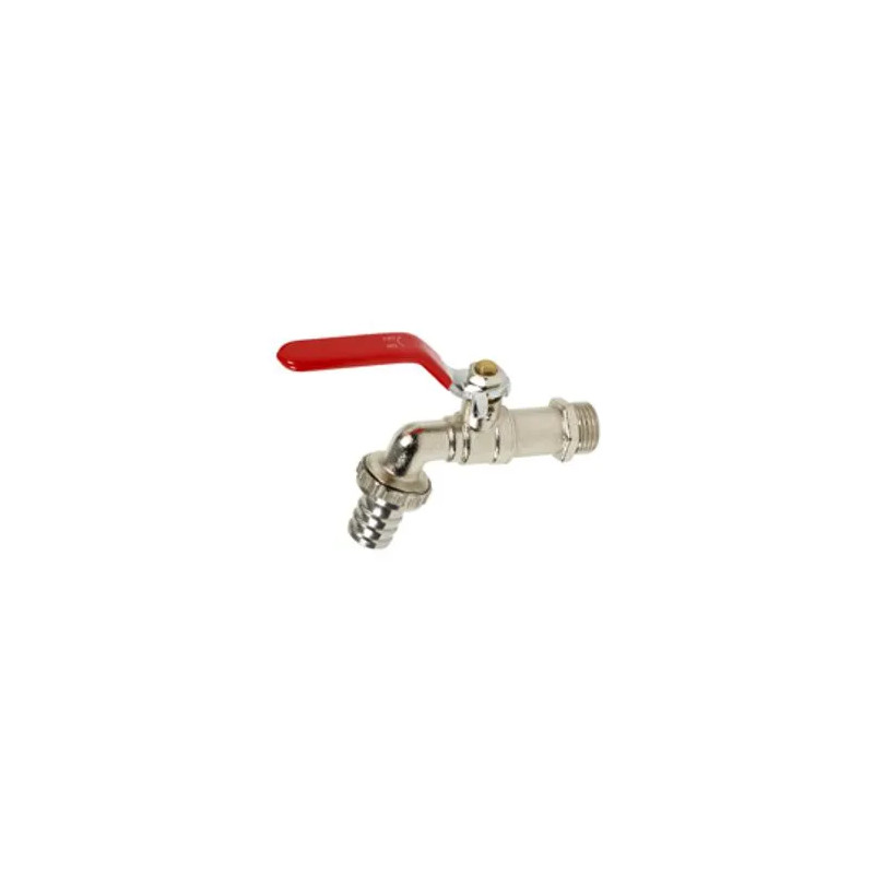 Messing aftapkraan met plat rood stalen handvat, 20X27/20X27