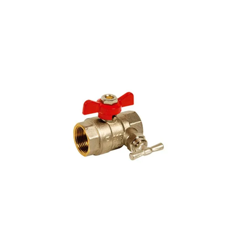 Dubbele messing kogelkraan met afvoer PN25 met rood vlinderhandvat, 20x27