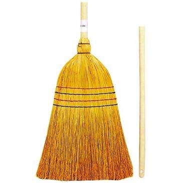 Straw broom 4 wires with wooden handle