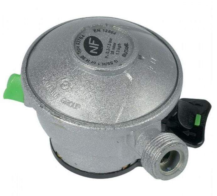 Regulador de butano con conexión rápida de 27 mm de diámetro, para bombona Butagaz LE CUBE