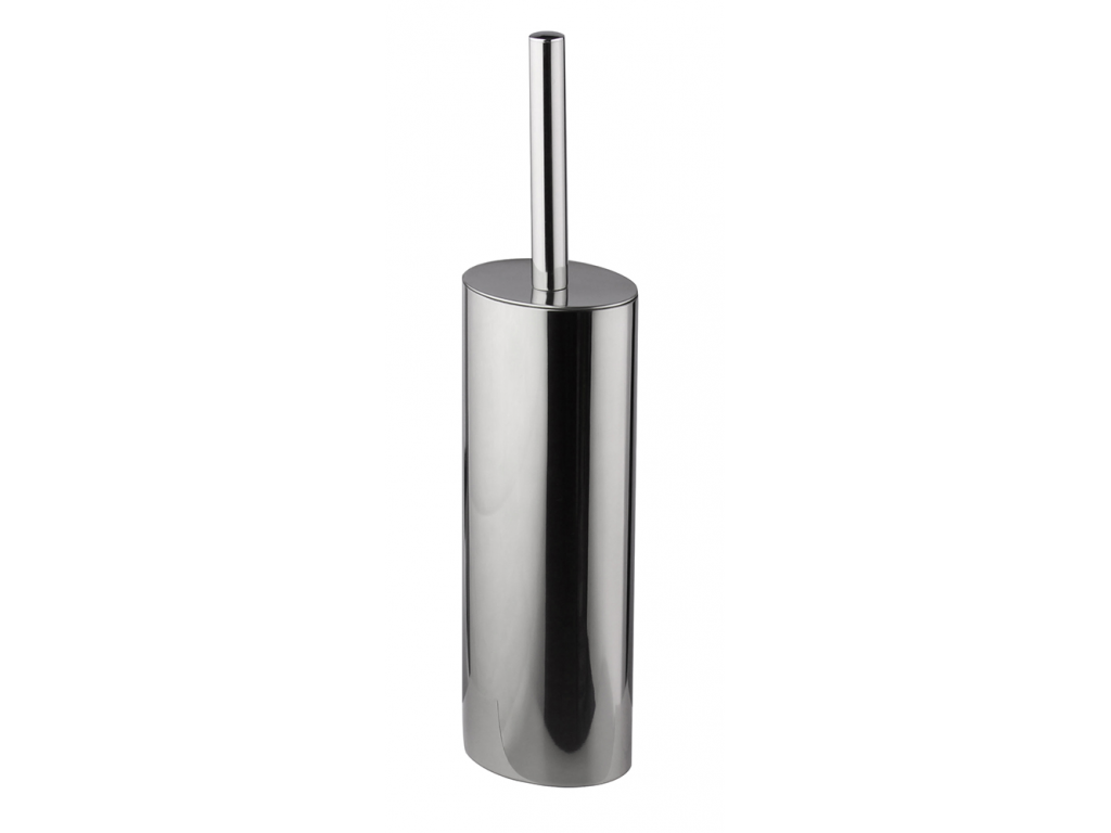 High-gloss polished stainless steel elliptical toilet brush holder, free-standing or wall-mounted