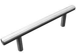 Handle bar in brushed stainless steel, L.208mm, W.12mm, D.33mm, center distance 128mm, 1 piece with screws.