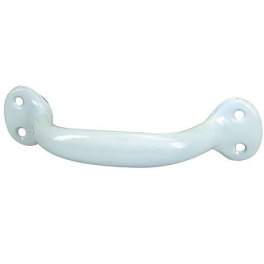 White steel screw-on lever handle, W.140mm, H.37mm, D.33mm, center distance 123mm, 1 piece with screws. - CIME - Référence fabricant : CQ.6483.1