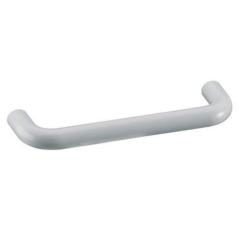 White pvc wire handle, L.105mm, W.10mm, D.28mm, 96mm center distance, 1 piece with screws.