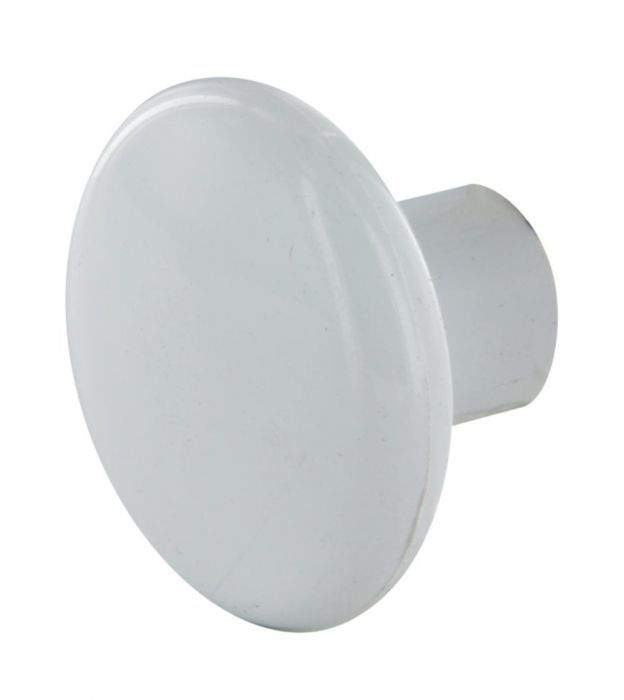 Runder Knopf aus weißem Kunststoff, D.35mm, H.26mm, 1 Stück mit Schrauben.