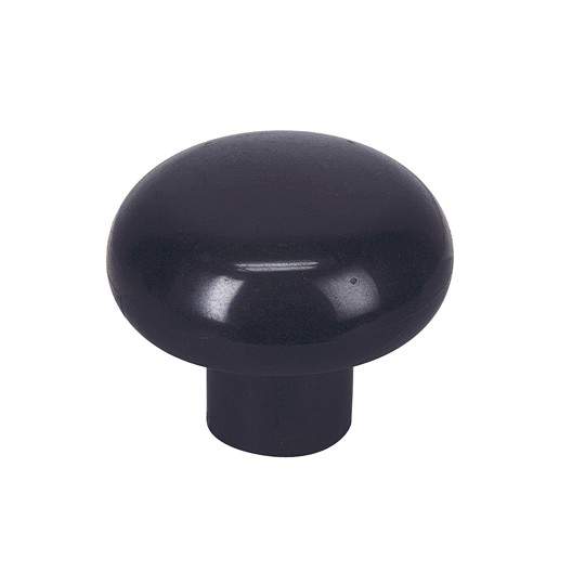 Black plastic round knob, D.35mm, H.26mm, 1 piece with screws.