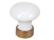 Knob with insert, white porcelain/brass, D.30mm, H.35mm, 1 piece with screws.