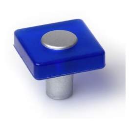 Square PVC knob, opal blue, 30x30mm, H.26mm, 1 piece with screws. - CIME - Référence fabricant : CQ.62587.1