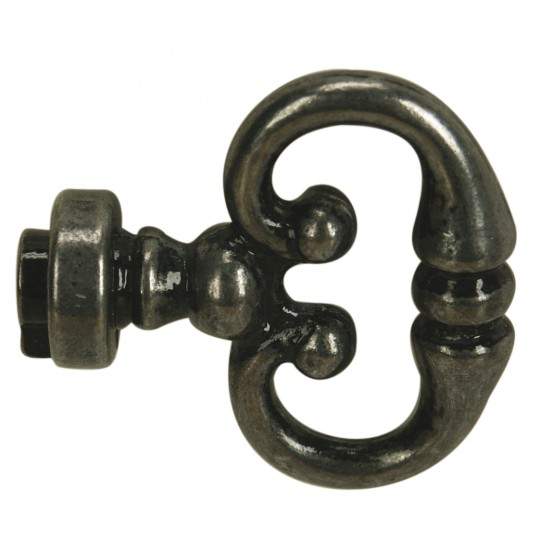 False thigh key, Zamak old iron, M4, H.33mm, L.11mm, 1 piece with screws.