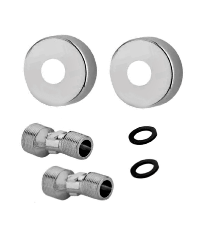 Wall-mounted eccentric fittings with round rosette D.60mm, D.20mm, per pair.