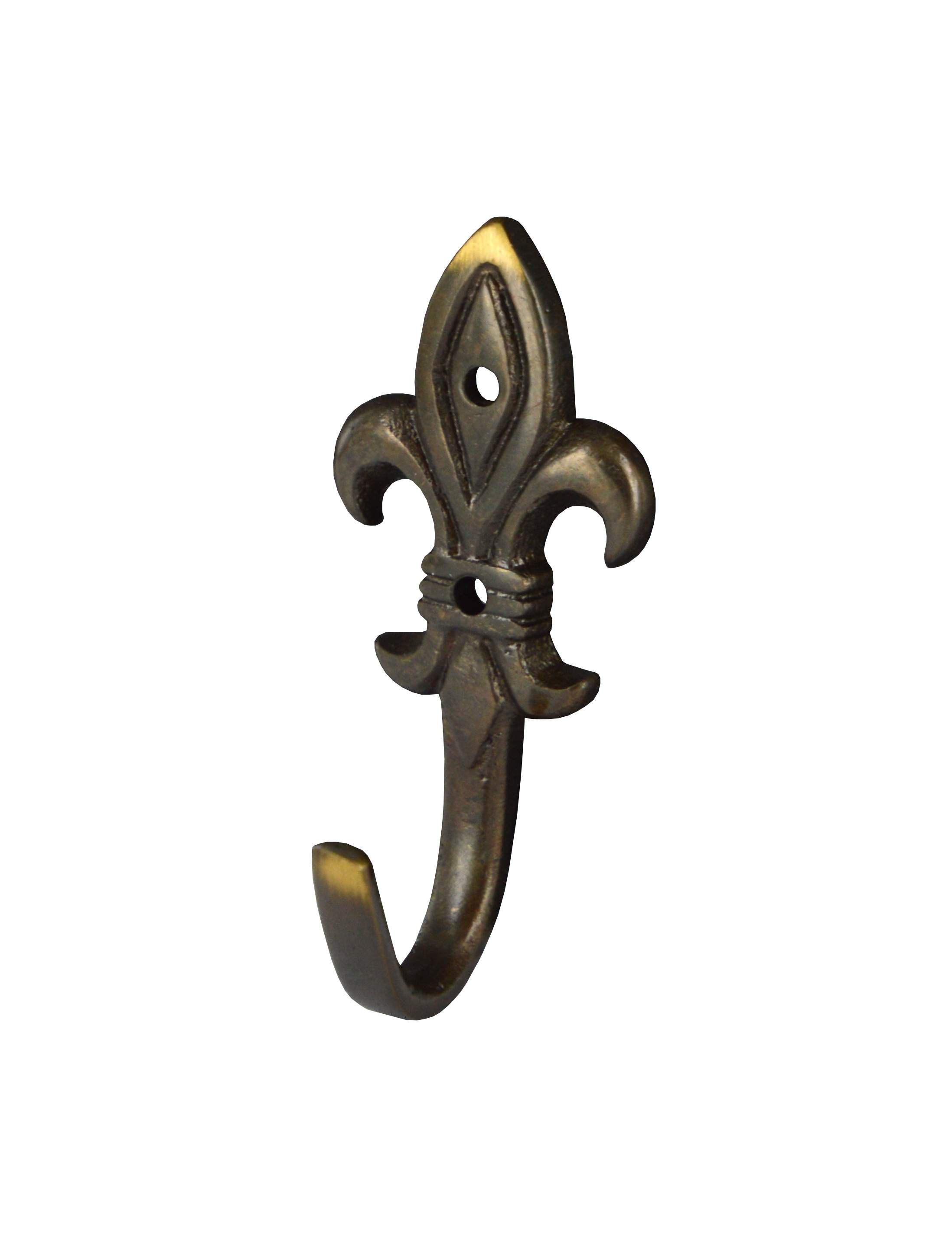 Gancio decorativo a forma di giglio, H.50 mm, L.22 mm, ottone bronzato, 2 pezzi.