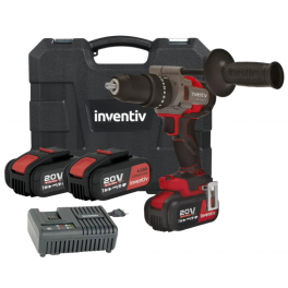 20V, 140 NM hammer drill, 2 x 4Ah batteries, charger and handle - INVENTIV - Référence fabricant : 739226