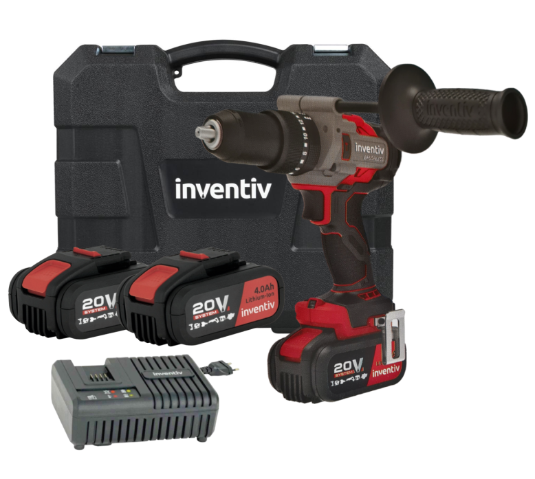 20V, 140 NM hammer drill, 2 x 4Ah batteries, charger and handle
