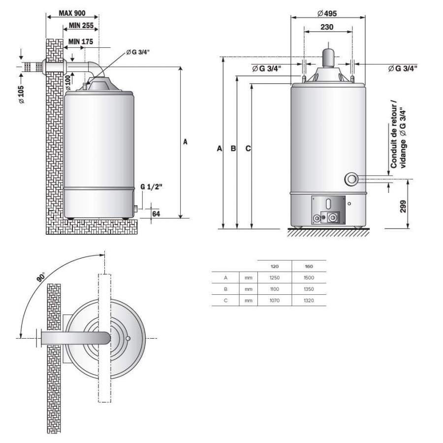 Accumulateur gaz mural ou au sol de 75 à 195 litres de capacité