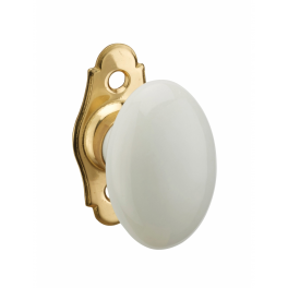 Window handle, porcelain knob on brass plate, with screw - THIRARD - Référence fabricant : 201481