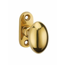 Window handle, oval knob in polished solid brass on plate with screws - THIRARD - Référence fabricant : 201475