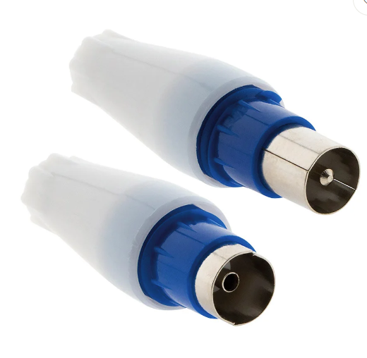 2 TV plugs, 1 male and 1 female, straight outlet, diameter 9.52mm.
