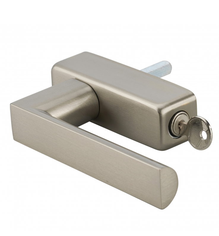 Window handle, Fifty lever handle with key and concealed screw, matt satin nickel alloy