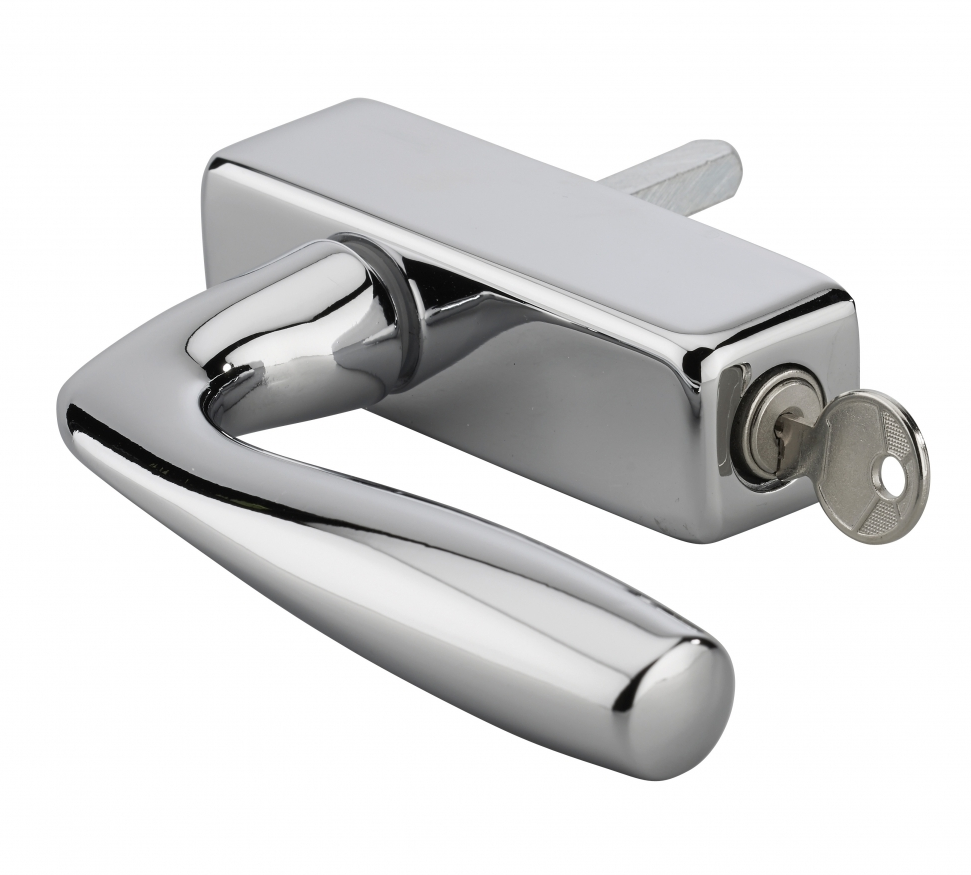 Window handle, Shark lever handle with key and concealed screw, polished chrome alloy