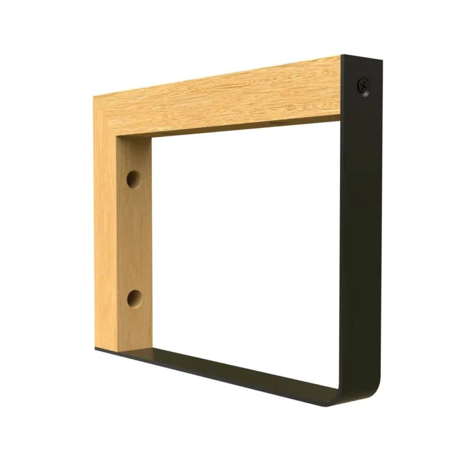 MIX R screw-on angle bracket in untreated beech and black steel, 152 x 202 mm