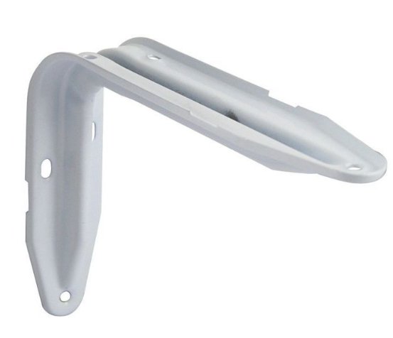 Deep-drawn angle bracket in white epoxy steel, H.100 /L.120mm, per pair.