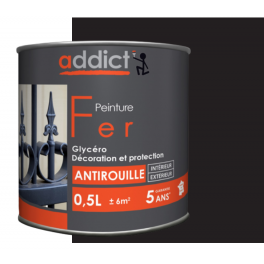 Rust-proof iron paint, gloss black, 0.5 liter, interior and exterior - Addict' Peinture - Référence fabricant : ADD111393