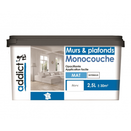 Single-coat acrylic paint for walls and ceilings, matt white, 2.5 liters - Addict' Peinture - Référence fabricant : ADD111494