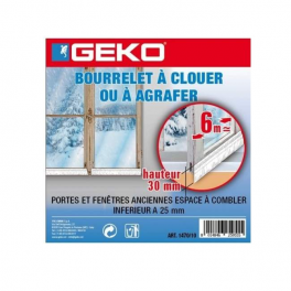Nail-on or staple-on PVC beading, for doors and windows, 6 m x 30 mm, white - GEKO - Référence fabricant : 3400/1