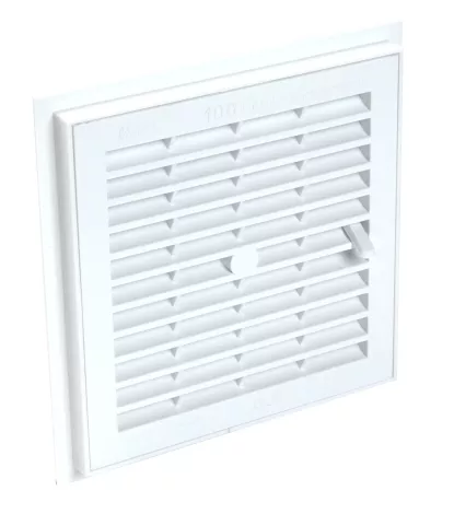 Square PVC ventilation grille, sealable, removable, with closure 176x176 mm, white
