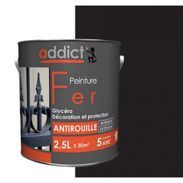 Pintura antioxidante para hierro, negro intenso, 2,5 litros, interior y exterior - Addict' Peinture - Référence fabricant : ADD111394