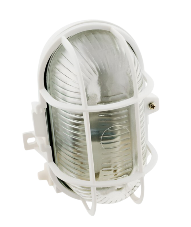 Lampada da esterno ovale IP44 a plafone con ottica, bianco