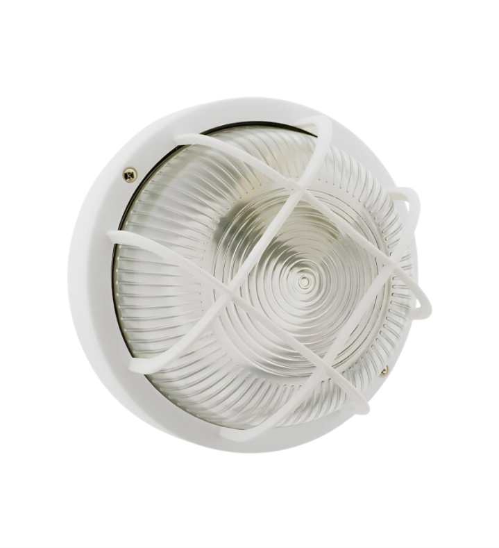 Lampada da esterno rotonda con ottica, IP44, bianco
