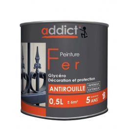 0.5-litre, pure white, anti-rust, iron-glycerine paint for interiors and exteriors - Addict' Peinture - Référence fabricant : ADD111391