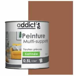Multi-substrate acrylic paint for interior decoration, satin taupe, 0.5 liter - Addict' Peinture - Référence fabricant : ADD113475