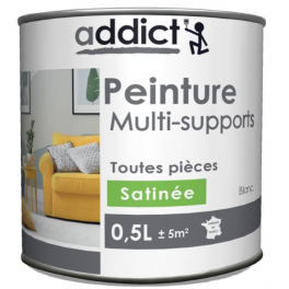 Multi-substrate acrylic paint, satin white, 0.5 liter. - Addict' Peinture - Référence fabricant : ADD113469