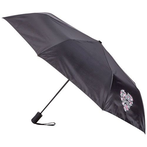 Self-opening black umbrella with motifs