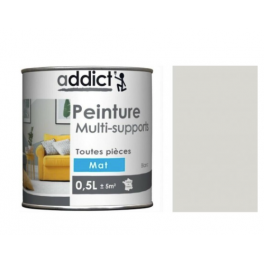 Peinture acrylique multi supports, cendre mat , 0,5 litre. - Addict' Peinture - Référence fabricant : ADD113462