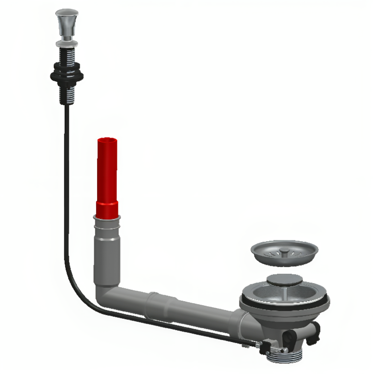 Automatic cable sink drain with vertical overflow