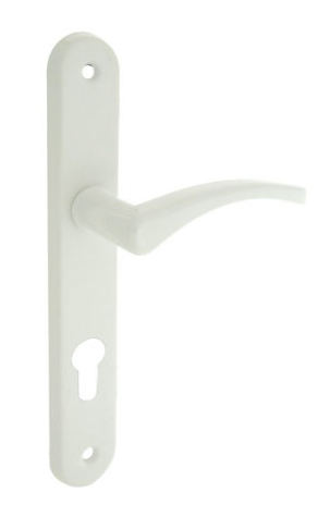 Door handle set with cylinder plate, white aluminum.
