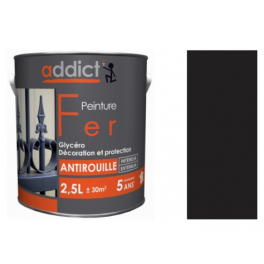 Pintura de hierro antioxidante Addict Peinture de 2,5 litros, negro mate, interior y exterior. - Addict' Peinture - Référence fabricant : ADD112729