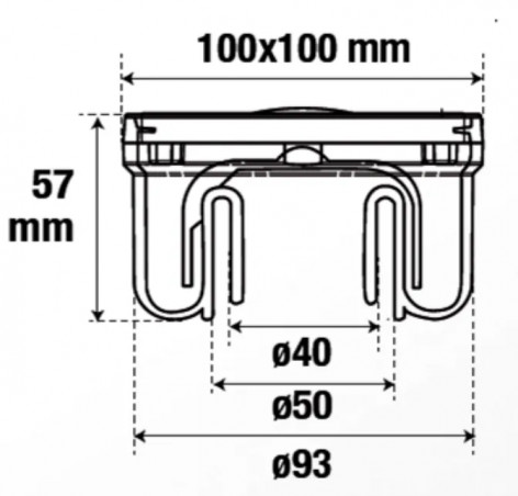 Siphonnette avec grille inox 10 x 10 cm, emboitement Ø50/40 mm, 