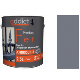 Pintura de hierro antioxidante gris plata de 2,5 litros, interior y exterior - Addict' Peinture - Référence fabricant : ADD111396