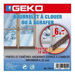 Nail-on or staple-on PVC beading, for doors and windows, 6m x 30mm, brown. - GEKO - Référence fabricant : 3400/2