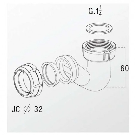 Siphon bidet en "V" 33x42, 0201015