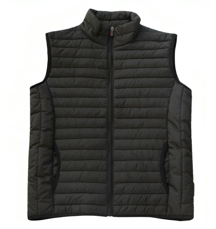 Black unisex sleeveless quilted vest, size M